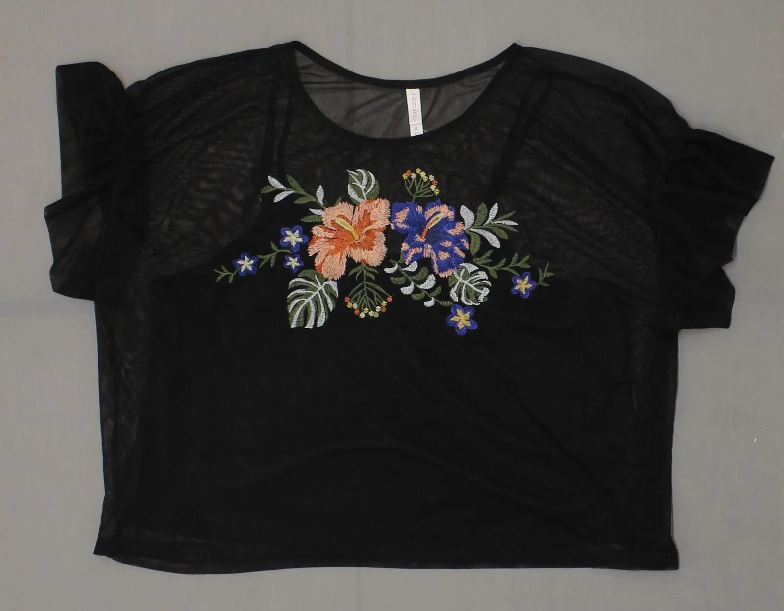 Xhilaration Women's Short Sleeve Embroidered Mesh Top Shirt