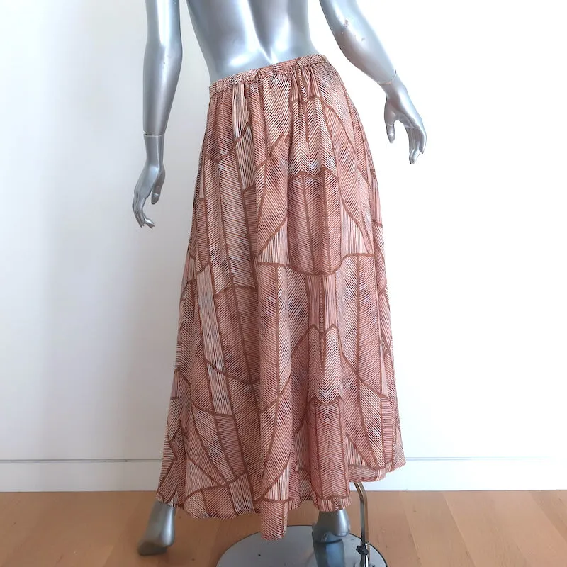 XIRENA Gable Midi Skirt Beige Printed Cotton-Silk Size Small