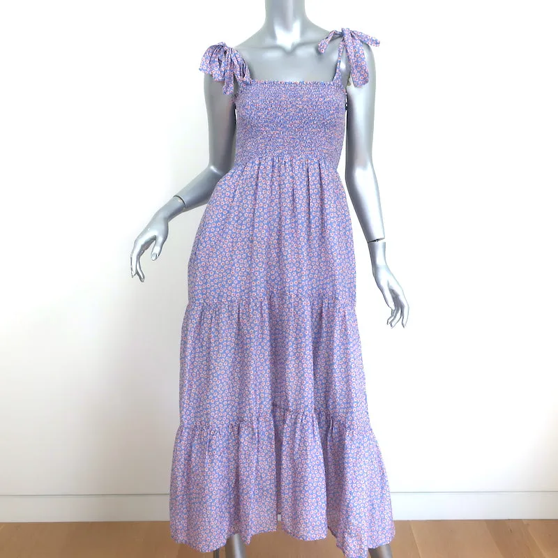Xirena Smocked Midi Dress Lorraine Blue Floral Print Size Extra Small NEW