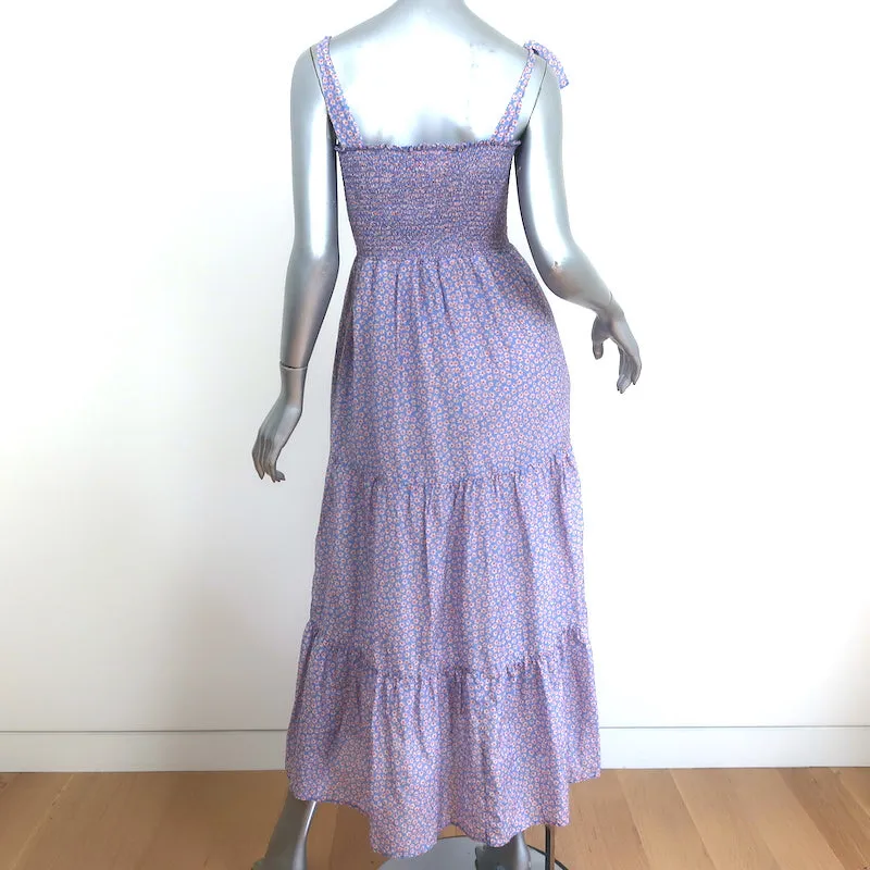 Xirena Smocked Midi Dress Lorraine Blue Floral Print Size Extra Small NEW