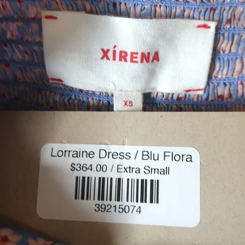 Xirena Smocked Midi Dress Lorraine Blue Floral Print Size Extra Small NEW