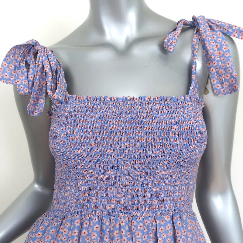 Xirena Smocked Midi Dress Lorraine Blue Floral Print Size Extra Small NEW