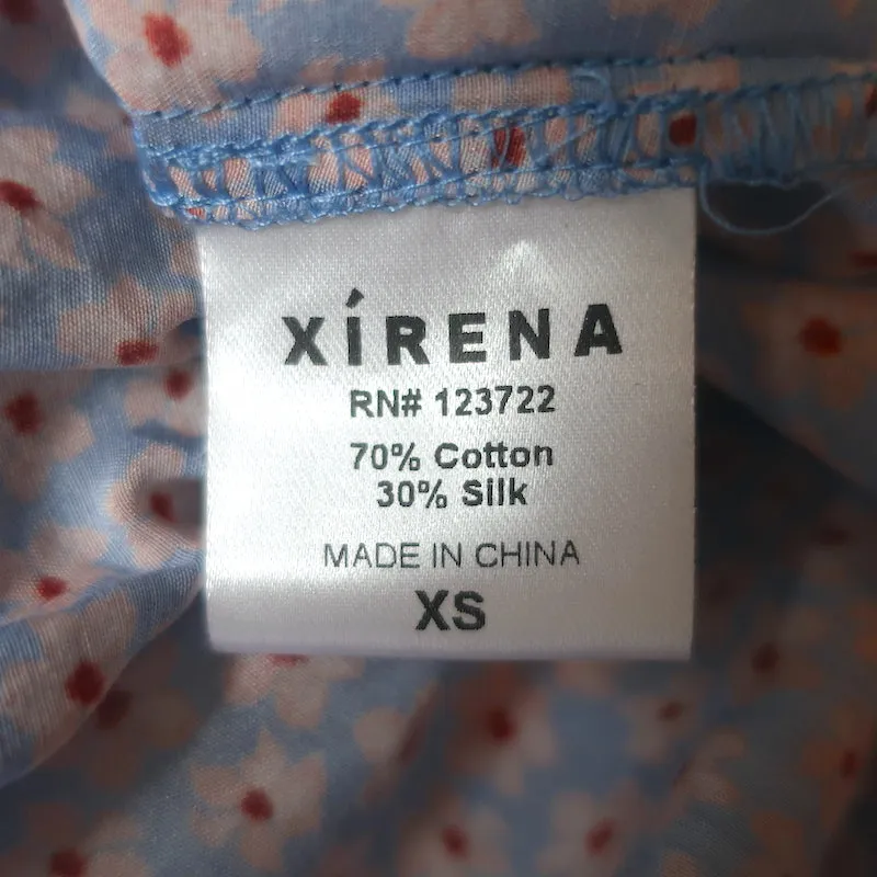 Xirena Smocked Midi Dress Lorraine Blue Floral Print Size Extra Small NEW