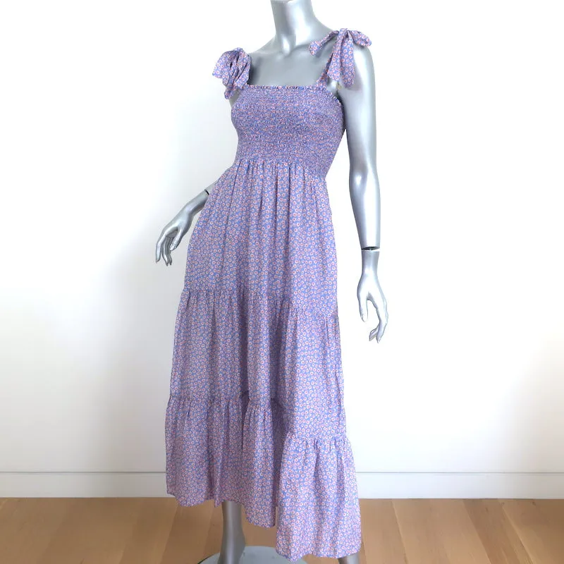 Xirena Smocked Midi Dress Lorraine Blue Floral Print Size Extra Small NEW
