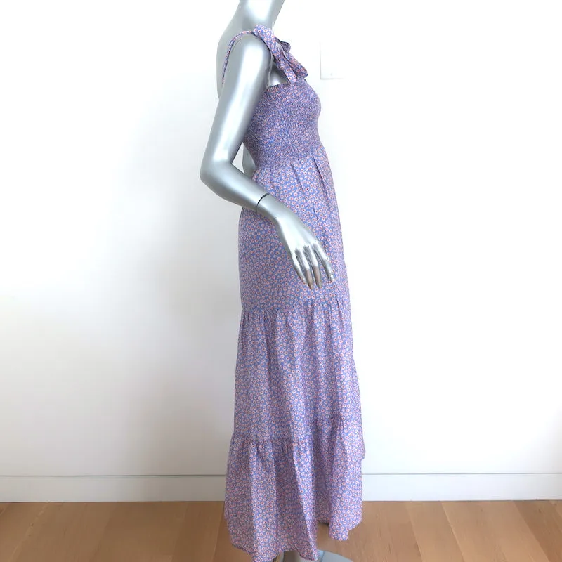 Xirena Smocked Midi Dress Lorraine Blue Floral Print Size Extra Small NEW