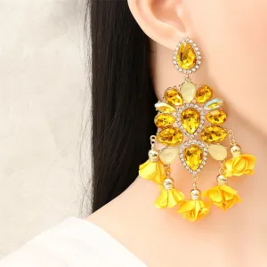 Yellow Crystal & Cubic Zirconia Silk 18K Gold-Plated Flower Tassel Dangle Earring