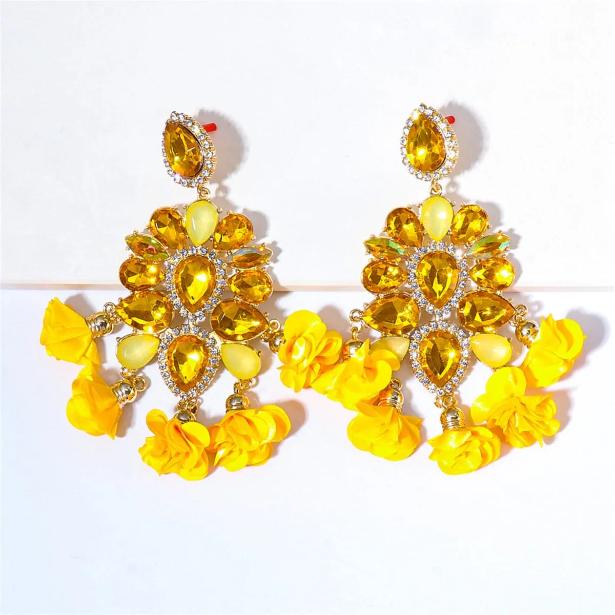 Yellow Crystal & Cubic Zirconia Silk 18K Gold-Plated Flower Tassel Dangle Earring