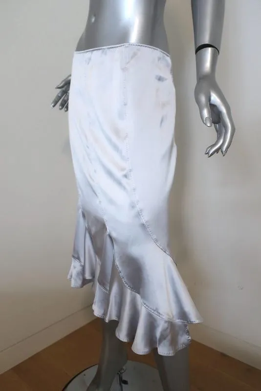 Yves Saint Laurent Trumpet Skirt Light Blue Silk Satin Size 40 NEW