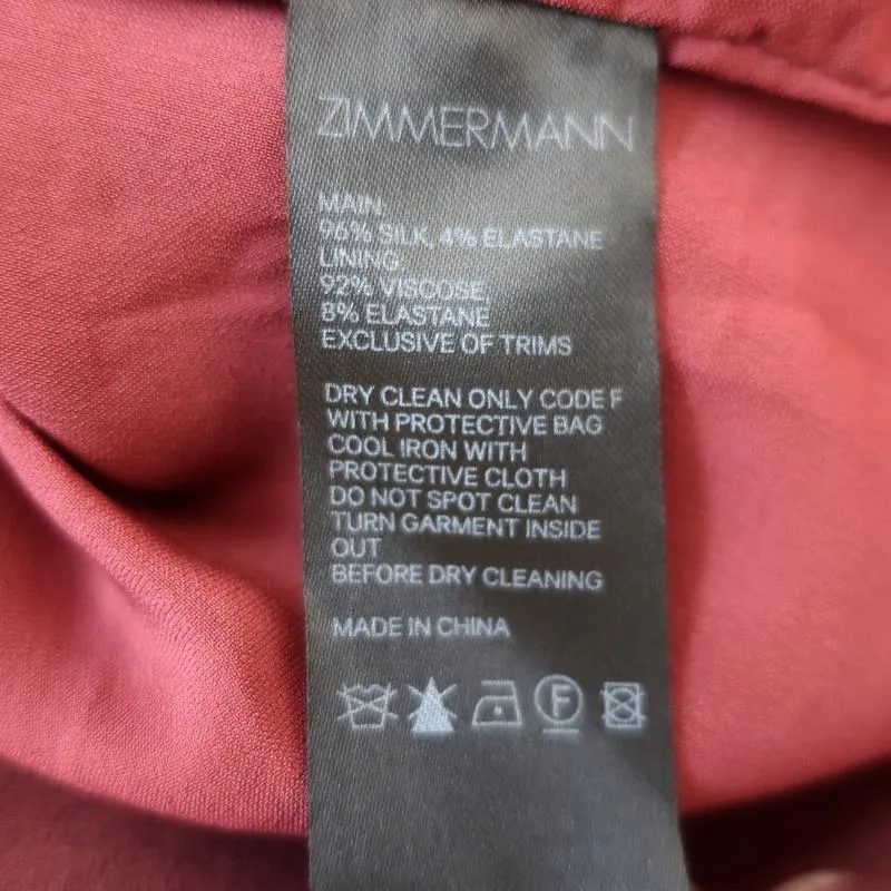 Zimmermann Mini Dress Unbridled Burgundy Draped Floral Print Stretch Silk Size 0