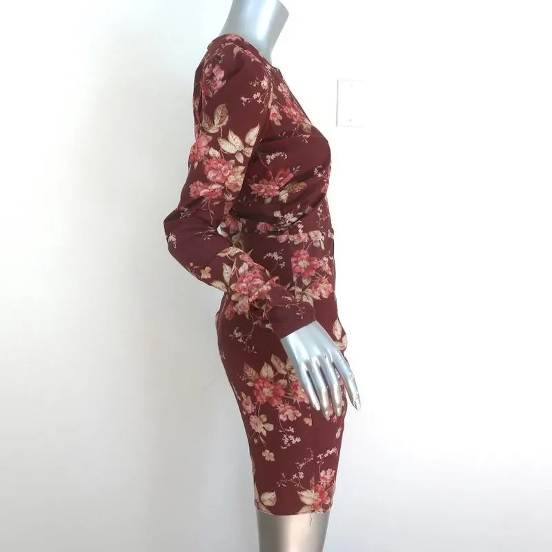 Zimmermann Mini Dress Unbridled Burgundy Draped Floral Print Stretch Silk Size 0