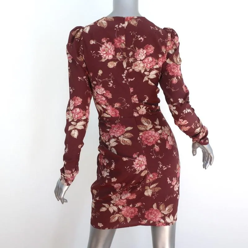 Zimmermann Mini Dress Unbridled Burgundy Draped Floral Print Stretch Silk Size 0