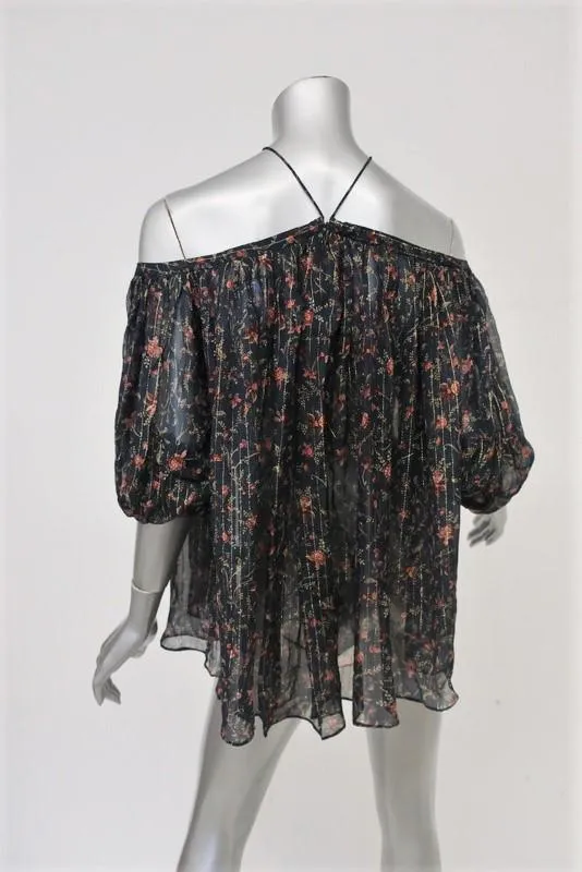 Zimmermann Off-Shoulder Blouse Havoc Suspend Floral Print Chiffon Top Size 0