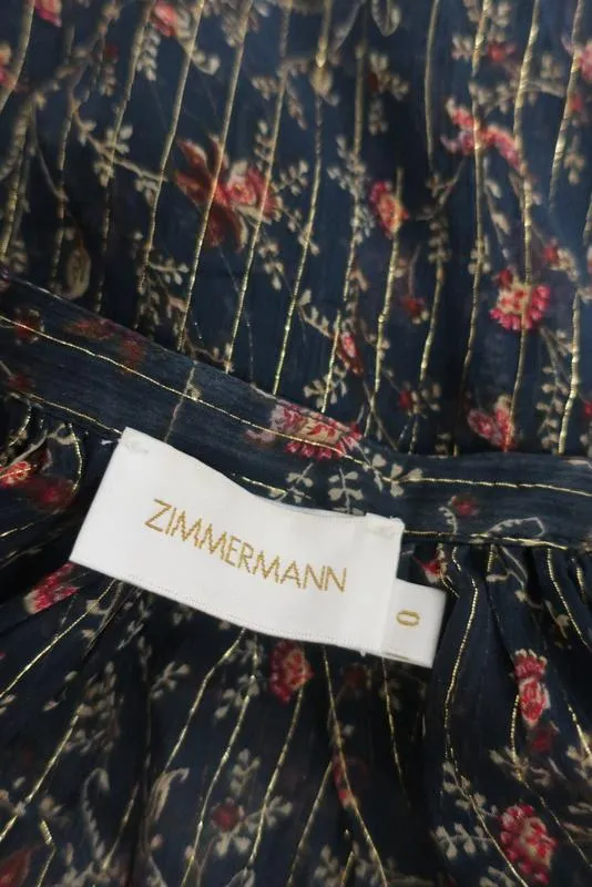 Zimmermann Off-Shoulder Blouse Havoc Suspend Floral Print Chiffon Top Size 0