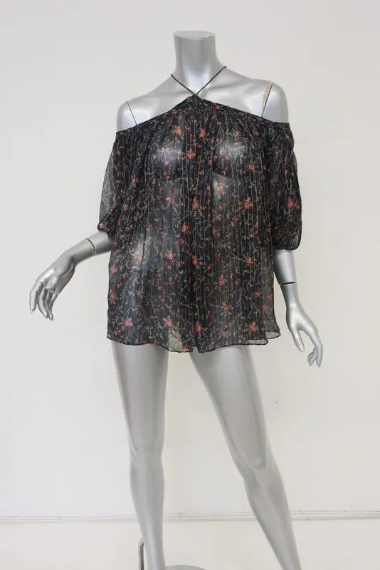 Zimmermann Off-Shoulder Blouse Havoc Suspend Floral Print Chiffon Top Size 0