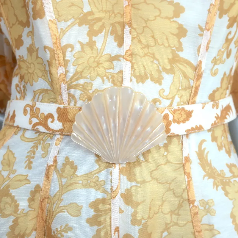 Zimmermann Postcard Puff Sleeve Midi Dress Yellow Floral Print Size 0 NEW