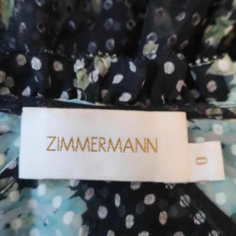 Zimmermann Ruffle Wrap Dress Whitewave Black Floral Print Chiffon Size 0