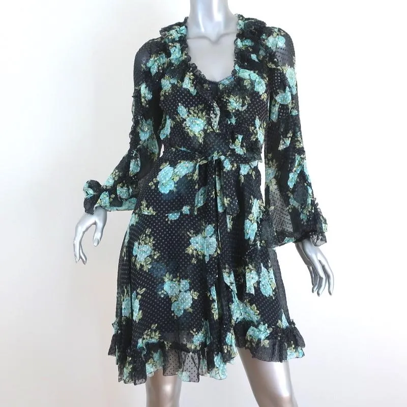 Zimmermann Ruffle Wrap Dress Whitewave Black Floral Print Chiffon Size 0