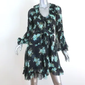 Zimmermann Ruffle Wrap Dress Whitewave Black Floral Print Chiffon Size 0
