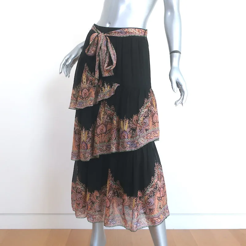 Zimmermann Tiered Midi Skirt Tempo Black Paisley Print Chiffon Size 2 NEW