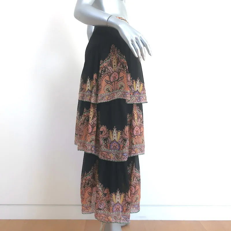 Zimmermann Tiered Midi Skirt Tempo Black Paisley Print Chiffon Size 2 NEW